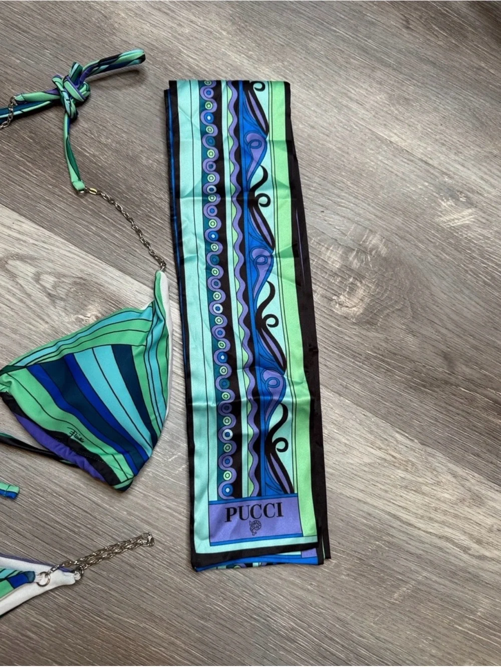 Emilio Pucci Blue & Green Printed Bikini with Matching Scarves
